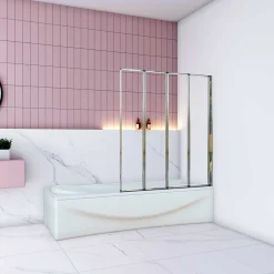 Pare baignoire Chrome pliante L100xH140cm avec pliante 4 volets pliants 180 degrés,Installation réversible,4mm verre trempé