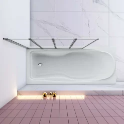 Pare baignoire Chrome pliante L100xH140cm avec pliante 4 volets pliants 180 degrés,Installation réversible,4mm verre trempé