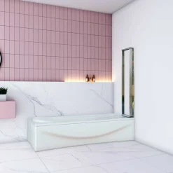 Pare baignoire Chrome pliante L100xH140cm avec pliante 4 volets pliants 180 degrés,Installation réversible,4mm verre trempé