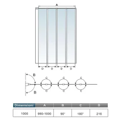 Pare baignoire Chrome pliante L100xH140cm avec pliante 4 volets pliants 180 degrés,Installation réversible,4mm verre trempé