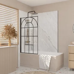 Pare Baignoire Déco 75x130 cm - Verre Trempé 4 mm Sérigraphie Verrière - Profilé Noir Mat