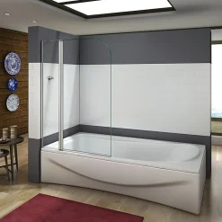 Pare baignoire L.100 x H.140cm pivotant à 180 avec porte-serviette - 5mm verre sécurit - Installation réversible