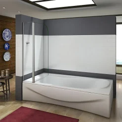 Pare baignoire L.100 x H.140cm pivotant à 180 avec porte-serviette - 5mm verre sécurit - Installation réversible