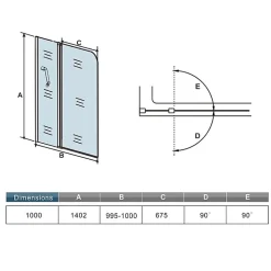 Pare baignoire L.100 x H.140cm pivotant à 180 avec porte-serviette - 5mm verre sécurit - Installation réversible
