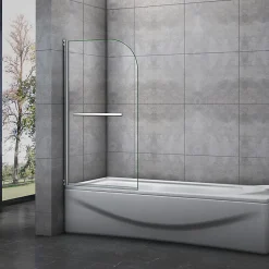 Pare baignoire L.70 x H.130cm pivotant à 180 avec 2 étagères et porte-serviette - 5mm verre sécurit - Installation réversible
