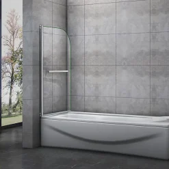 Pare baignoire L.70 x H.130cm pivotant à 180 avec 2 étagères et porte-serviette - 5mm verre sécurit - Installation réversible