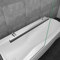 Pare baignoire L.70 x H.130cm pivotant à 180 avec 2 étagères et porte-serviette - 5mm verre sécurit - Installation réversible