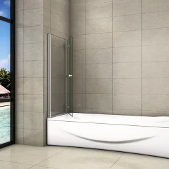 Pare baignoire L.100 x H.140cm pivotant à 180 avec 2 étagères et porte-serviette - 6mm verre sécurit -Installation réversible