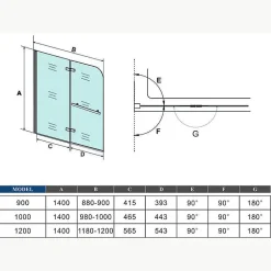 Pare baignoire L.100 x H.140cm pivotant à 180 avec 2 étagères et porte-serviette - 6mm verre sécurit -Installation réversible