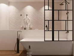 Pare baignoire noir mat au style industriel avec volet pivotant - 100 x 140 cm - OBELINI