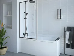 Pare baignoire noir mat style industriel - 70 x 140 cm - Verre trempé - BRADENTON