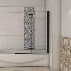pare baignoire noir pivotante pliant 100x140cm,paroi fixée,5mm verre anticalcaire,noir mat en métal style et simplicité