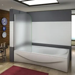 Pare baignoire pivotant - 80 x 140 cm - Verre dépoli anticalcaire 5 mm - Profilé aluminium chromé - Installation à gauche