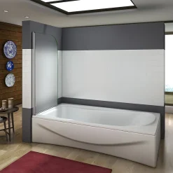 Pare baignoire pivotant - 80 x 140 cm - Verre dépoli anticalcaire 5 mm - Profilé aluminium chromé - Installation à gauche