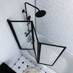 Pare baignoire Pivotant 3 Volets Noir Mat - 125x143 cm - Verre Trempé 4 mm - ZAGGY DARK
