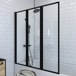 Pare baignoire Pivotant 3 Volets Noir Mat - 125x143 cm - Verre Trempé 4 mm - ZAGGY DARK
