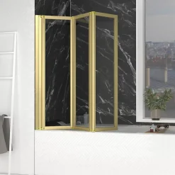 Pare baignoire Pivotant 3 Volets Or Brossé - 125x143 cm - Verre Trempé 4 mm - ZAGGY GOLD