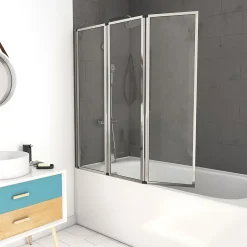 Pare baignoire Pivotant 3 Volets Chrome - 125x143 cm - Verre Trempé 4 mm - ZAGGY CHROME