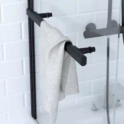 Pare baignoire Pivotant avec Porte-Serviette 85x150cm - Profilé Noir - Verre 6mm - TSHAPE DARK