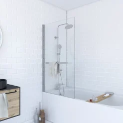 Pare baignoire Pivotant avec Porte-Serviette 85x150cm - Profilé Chrome - Verre 6mm - TSHAPE CHROMED
