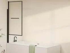 Pare baignoire pivotant et relevable avec porte serviette - Noir mat - 80 x 140 cm - VESLIRA