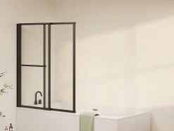 Pare baignoire pivotant et relevable avec porte serviette - Noir mat - 120 x 140 cm - VESLIRA