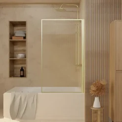 Pare baignoire pivotant l.80 x H.140 cm verre ondulé et profilés doré brossé, Galedo Edge