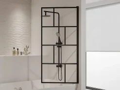 Pare baignoire pivotant style industriel - 70 x 140 cm - Noir mat - Verre - RIVANON
