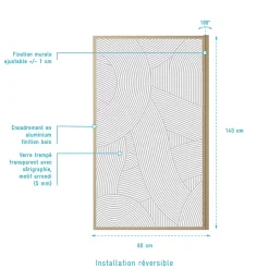 Pare baignoire pivotant 140x80 cm HINATA - style Japandi courbes douces Cadre effet bois - Verre 5mm