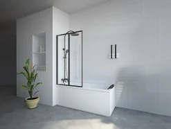 Pare baignoire pliant en métal style atelier - Noir mat - 80 x 140 cm - DISTRICT