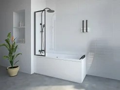 Pare baignoire pliant en métal style atelier - Noir mat - 80 x 140 cm - DISTRICT