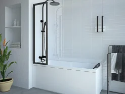Pare baignoire pliant en métal style atelier - Noir mat - 120 x 140 cm - DISTRICT