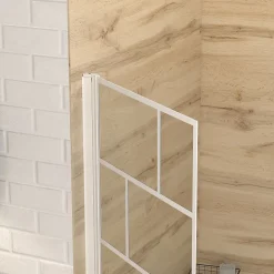 Pare Baignoire Rabattable 75x125cm - Sérigraphie Briques Blanches - Verre Trempé 4mm