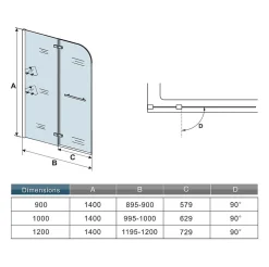 pare baignoire 120x140cm paravent pivotant avec porte-serviette en inox et 2 étagères,5mm verre de sécurit,facile à pose