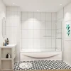 pare baignoire 100x140cm paravent pivotant avec porte-serviette en inox et 2 étagères,5mm verre de sécurit,facile à pose
