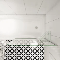 pare baignoire 100x140cm paravent pivotant avec porte-serviette en inox et 2 étagères,5mm verre de sécurit,facile à pose