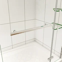 pare baignoire 90x140cm paravent pivotant avec porte-serviette en inox et 2 étagères,5mm verre de sécurit,facile à pose