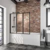 Pare-baignoire à coller pivotant 3 volets pliables, 127 x 140 cm, style verrière industrielle, verre transparent 3mm, profilé noir mat, Schulte Golf