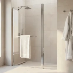 Pare-baignoire 1 volet + retour verre transparent anticalcaire GoodHome Nubia H. 150 x l. 124 cm