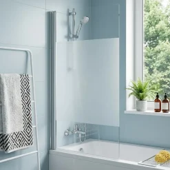 Pare-baignoire 1 volet verre effet dépoli anticalcaire GoodHome Calera H. 140 x l. 85 cm