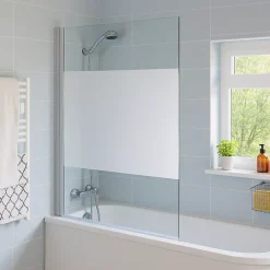 Pare-baignoire 1 volet verre effet dépoli anticalcaire GoodHome Calera H. 140 x l. 85 cm