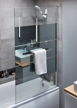Pare-baignoire 1 volet verre miroir anticalcaire GoodHome Nubia H. 150 x l. 95 cm