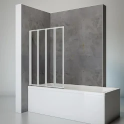 Pare-baignoire 4 volets 93 x 120 cm, verre transparent, profilé alu-argenté, Schulte
