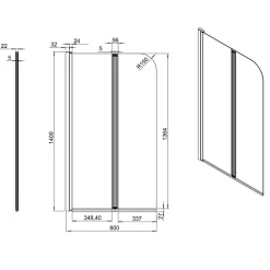 Pare-baignoire 2 volets pivotants design 80x140 cm aluminium chromé 5 mm - Kordo