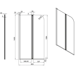 Pare-baignoire 2 volets pivotants design 80x140 cm aluminium chromé 5 mm - Kordo