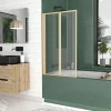 Pare-baignoire 2 volets pivotants 120 x 70 cm, profilés alu doré brossé, Galedo Duo