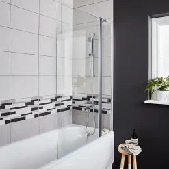 Pare-baignoire 2 volets verre transparent profilé finition poli GoodHome Calera H. 140 x l. 104 cm