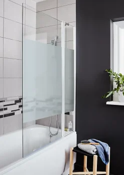 Pare-baignoire 2 volets verre effet dépoli anticalcaire GoodHome Calera H. 140 x l. 104 cm