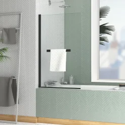 Pare-baignoire 120 x 70 cm noir mat avec porte serviettes Essentiel Galedo