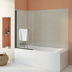 Pare-baignoire avec volet pivotant design 80x140 cm aluminium noir mat verre 6 mm - Gena